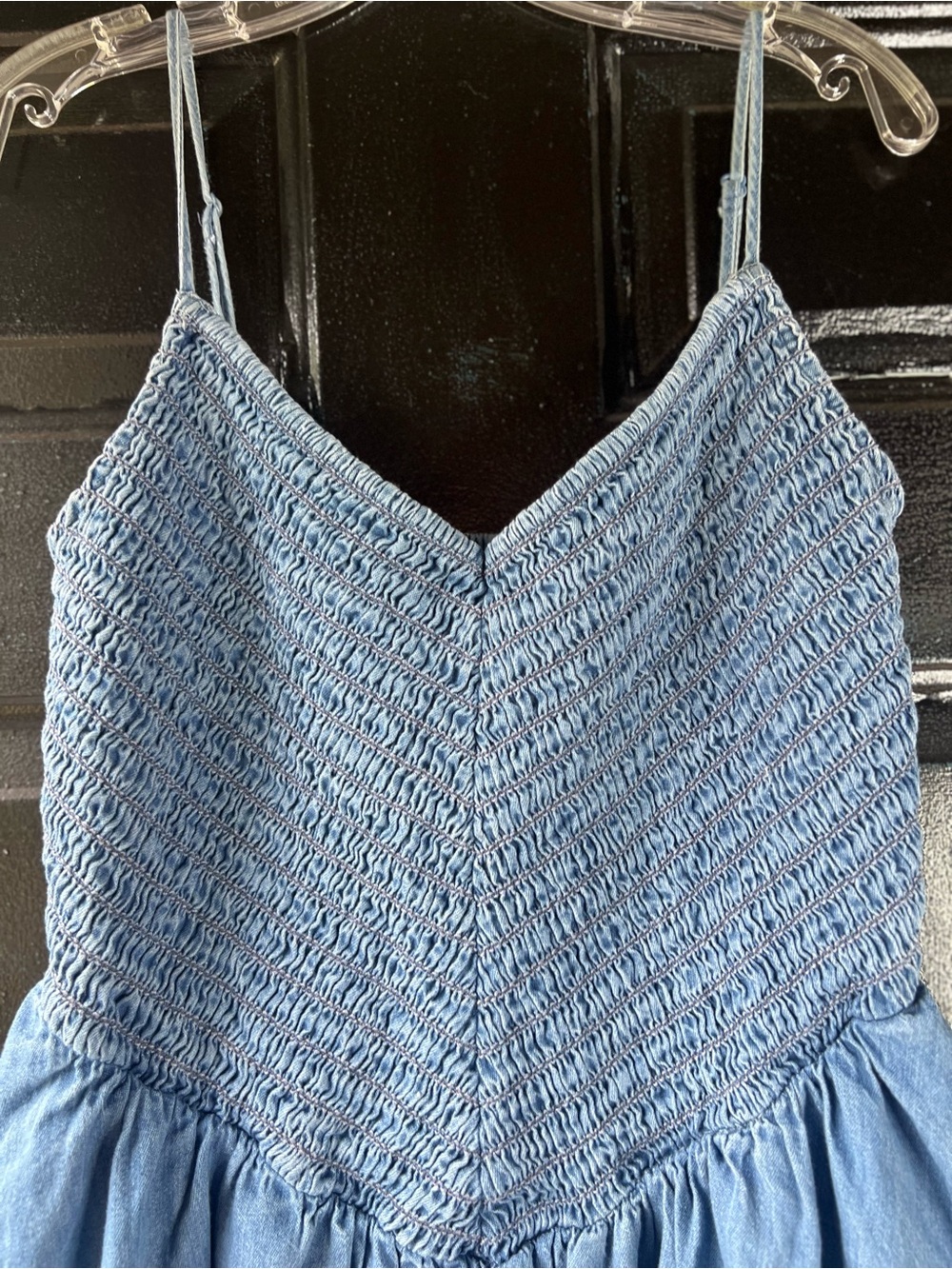 American Eagle Bella Bubble Mini Dress Denim Stretch Smocked Tank Large Cottage - Picture 4 of 9